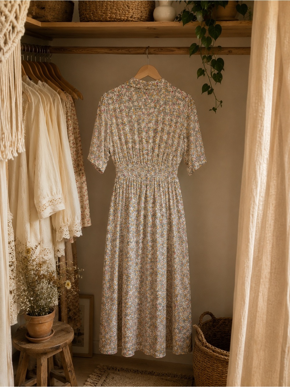 Zara Floral Maxi Dress in Cream and Pink - Picture 3 of 5